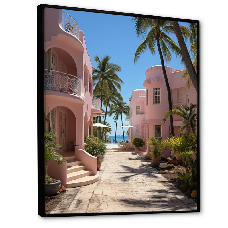 Lintrud Miami Pink House III - impression, H 44 po x l 34 po x P 1,5 po, Cadre flottant noir