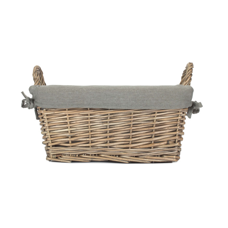 Lily Manor Wicker Handled Storage Basket with Lining, 22cm H x 34cm W x 24cm D