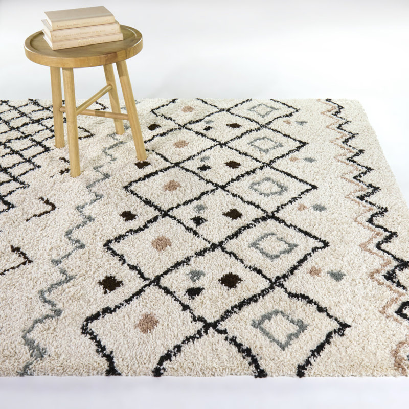Catrin Charcoal Moroccan Trellis Area Rug, Rectangle 5'3" x 7'