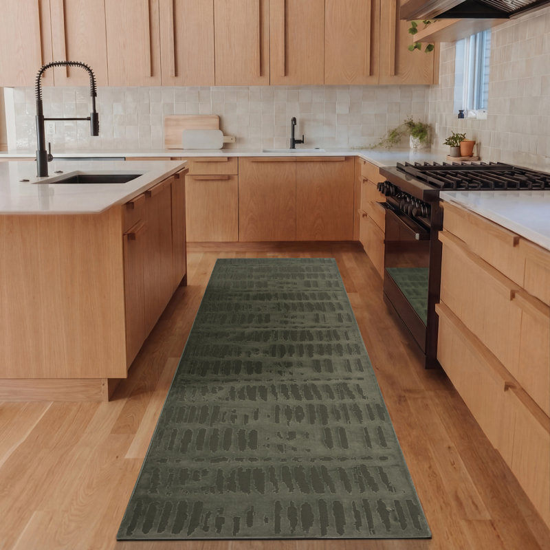 Shell Washable Rug, Runner 2'7" x 12'2", Olive Green