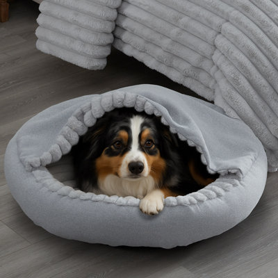 Grand lit pour animal de compagnie couvert gris et rond 36 po x 8 po