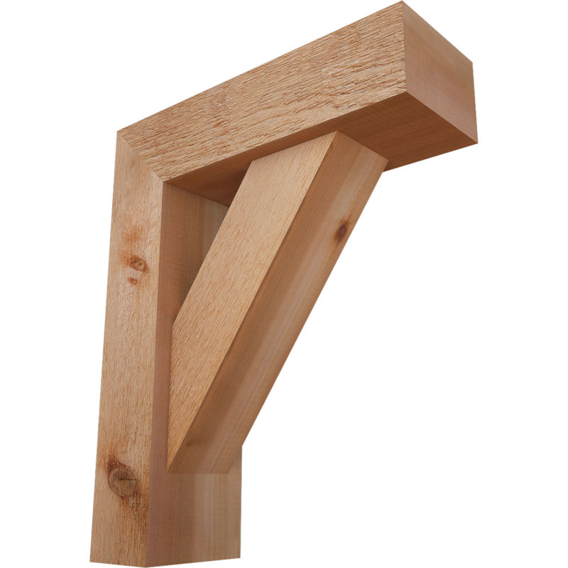 6"W x 18"D x 22"H Traditional Block Rough Sawn Bracket w/ Offset Brace, Western Red Cedar, 22 x 18