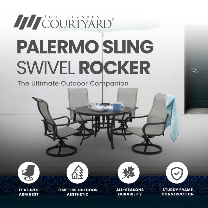 Gray Aluminum Sling Swivel Rocker Outdoor Dining Chair Set
