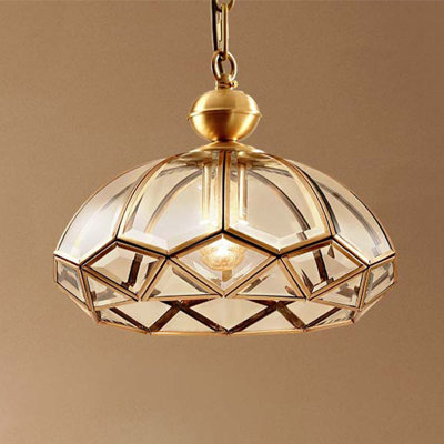 Art Deco Geometric Glass & Brass Pendant Light