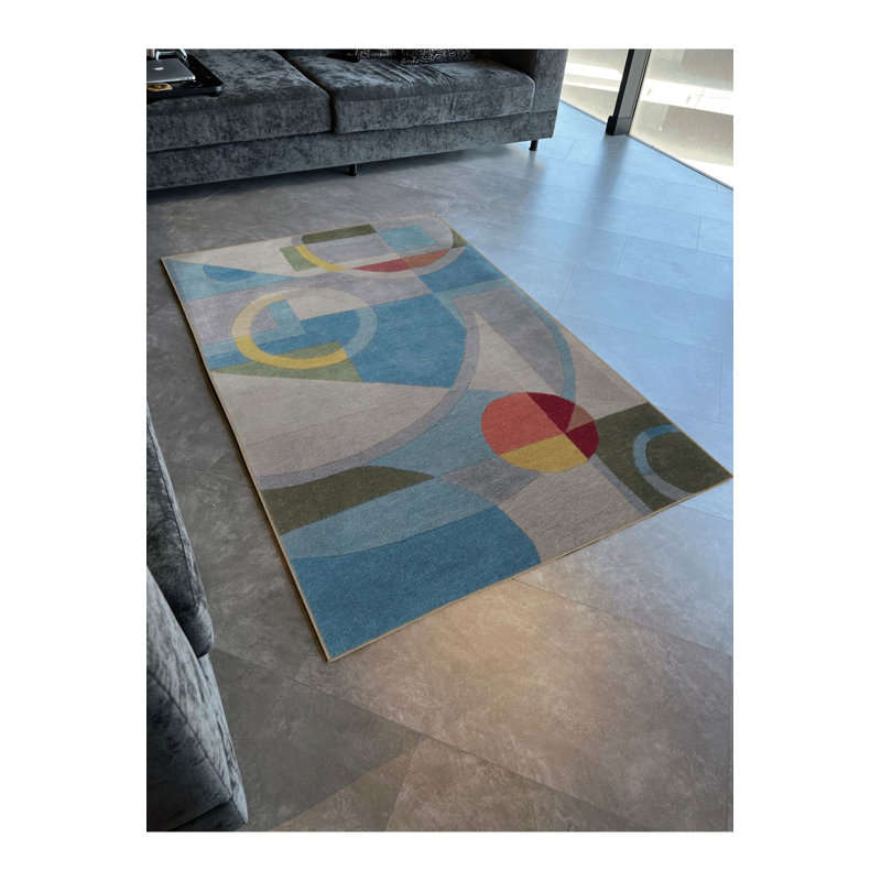 Blue Multicolor Geometric Shape Pattern Creative Modern Decorative Washable Rug, Rectangle 2'4" x 3'11" Rug Pad Included