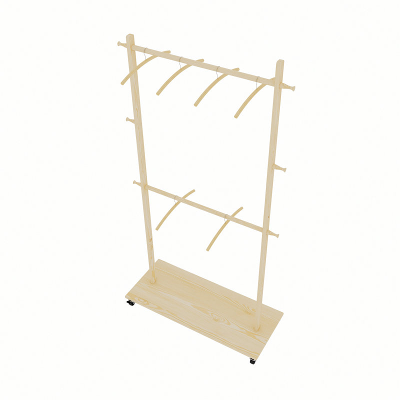 Coat Rack, Clothes Rack with Wheels and 6 Wooden Hangers for Bedroom, Living Room, Entryway