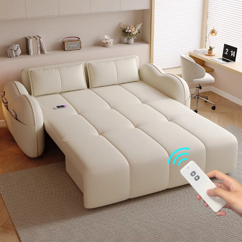 Canapé-lit modulaire en similicuir blanc crème avec rangement, H 36,61 po x l 64,96 po x P 42,52 po 