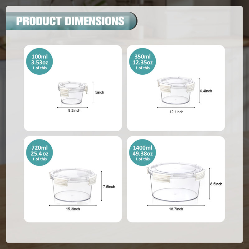 Sorbus Airtight Clear Food Storage Container Plastic Stackable, Snap Lid BPA free – 4 Pack, White, White - 4 Pack