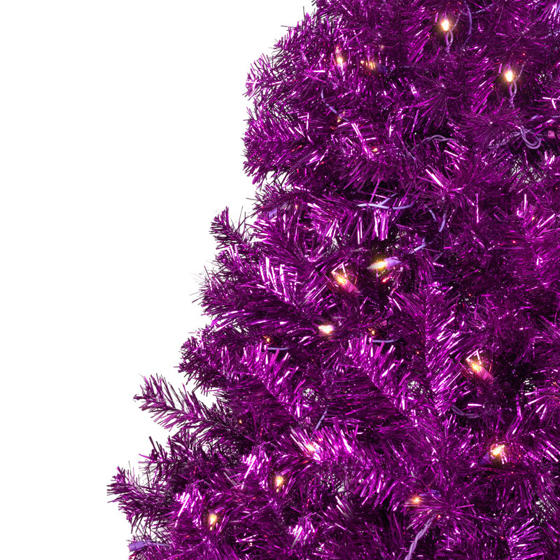 Artificial Tinsel Christmas Tree - Purple, 9', Pre-Lit