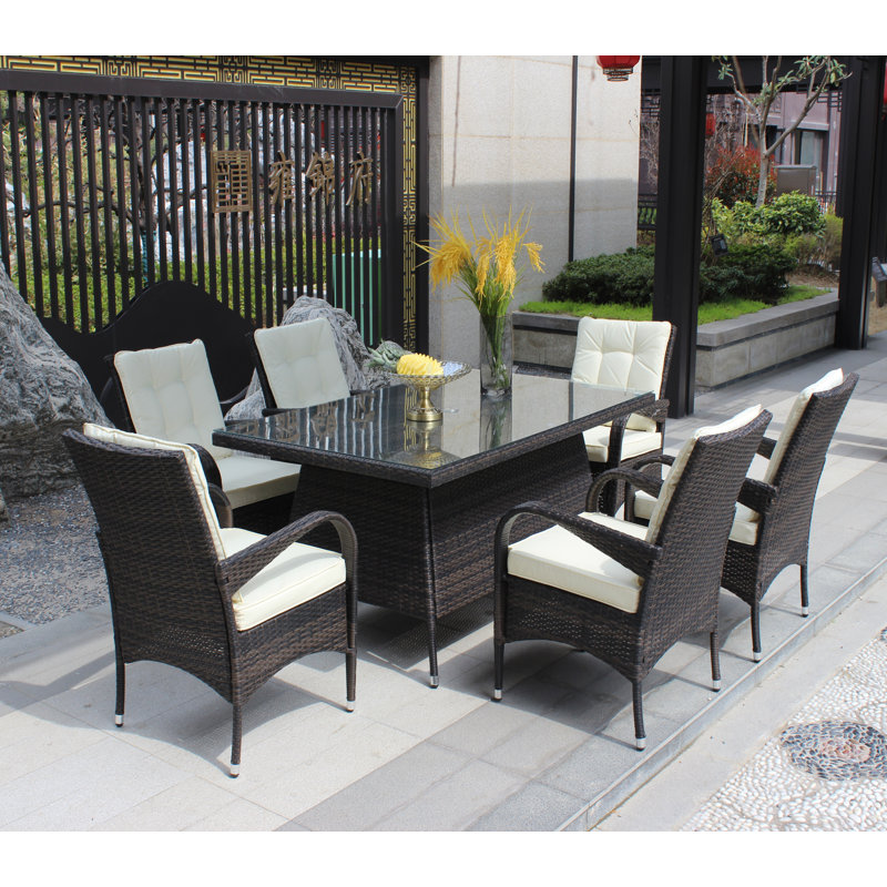Patio 7-Piece Rectangular Dining Set With 6 Dining Chairs