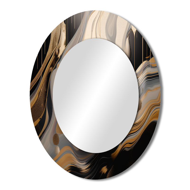 Or et noir marbré Euphoria I - miroir mural ovale moderne, 43 po x 33 po