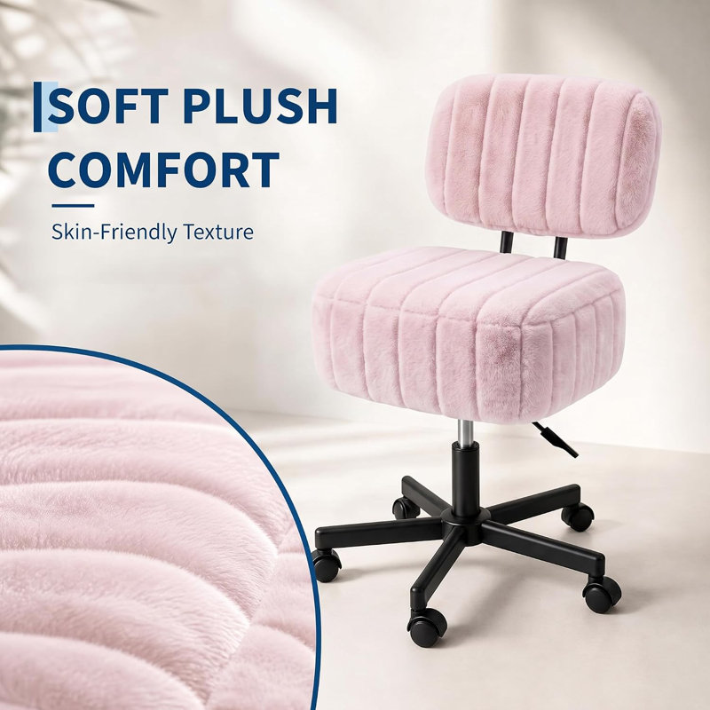 Chaise de coiffeuse à roulettes, petit tabouret de maquillage avec dossier, Rose
