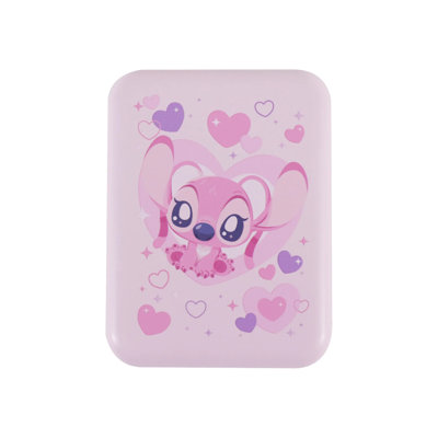 Impressions Vanity Stitch Angel Love Mini Travel Compact Mirror With Lights, 2X Magnifying Mirror Top, Disney Angel Artwork