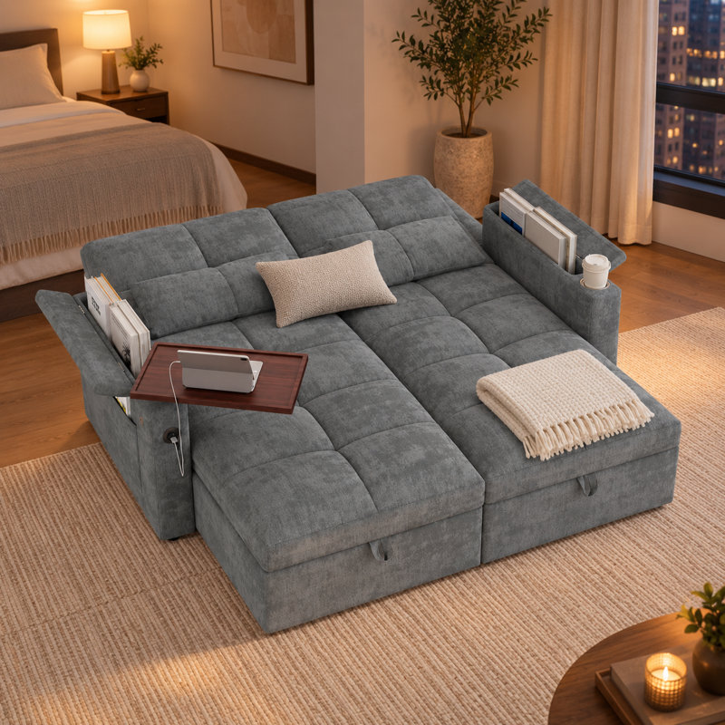 Canapé-lit modulaire en chenille de 66,3 po de large Talvessane, Gris