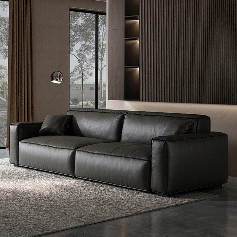 Canapé standard en cuir véritable noir, H 27,56 po x l 78,74 po x P 37,4 po, Noir