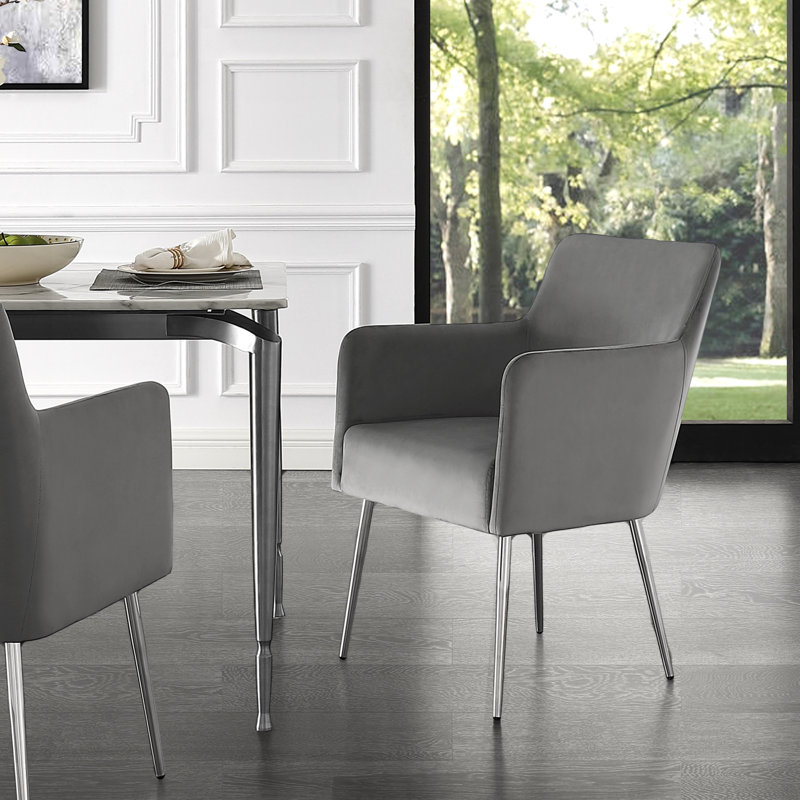 Chaise rembourrée Smollin, Chrome, Gris clair