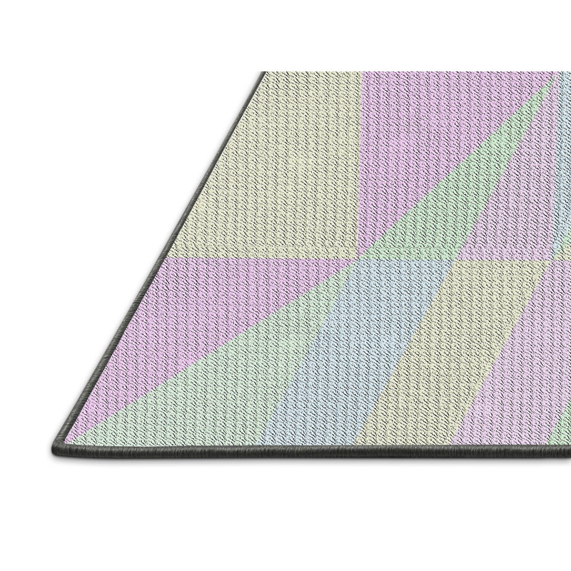 Tapis vert/rose tissé à la machine, Rectangle 5 pi x 7 pi