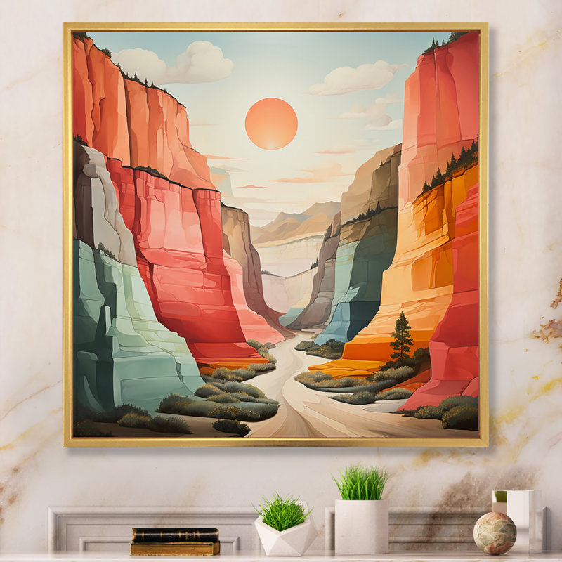 Canyon majestueux Palette III, H 30 po x l 30 po x P 1 po, Cadre flottant doré