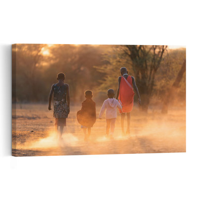 African People Golden Dust Traditional Nature Sunset Wall Art Print 1 Piece Wrapped Canvas Wall Art