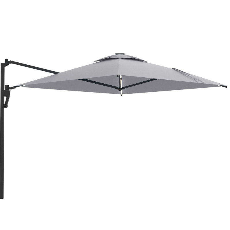 10Ft Wall Mounted Umbrella With Solar Led Lights, Gray