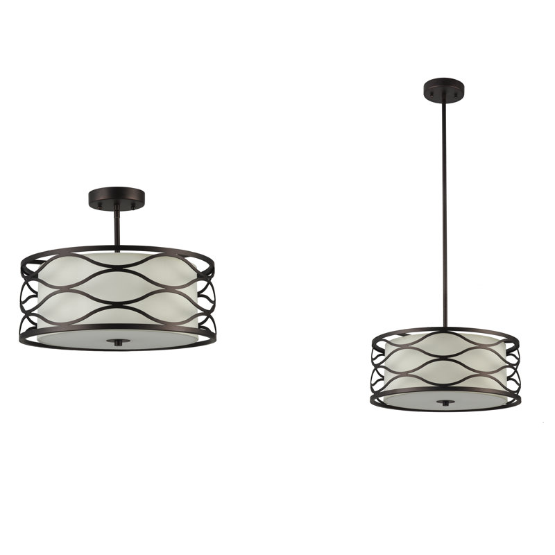 Plafonnier semi-encastré tambour 3 lumières unique Rafia, H 63,5 po x l 16 po x P 16 po
