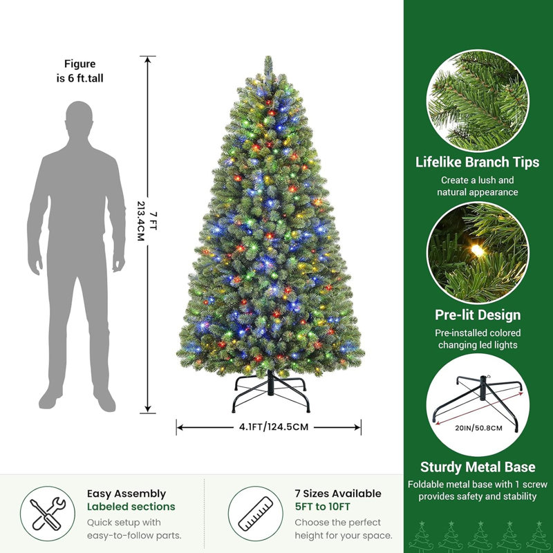 Arbre de Noël artificiel 7 pi avec 280 lumières DEL bicolores et télécommande