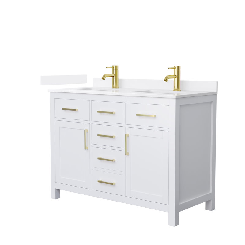 Beckett 48" Freestanding Double Bathroom Vanity with Quartz Top, White, Brushed Gold, White Quartz