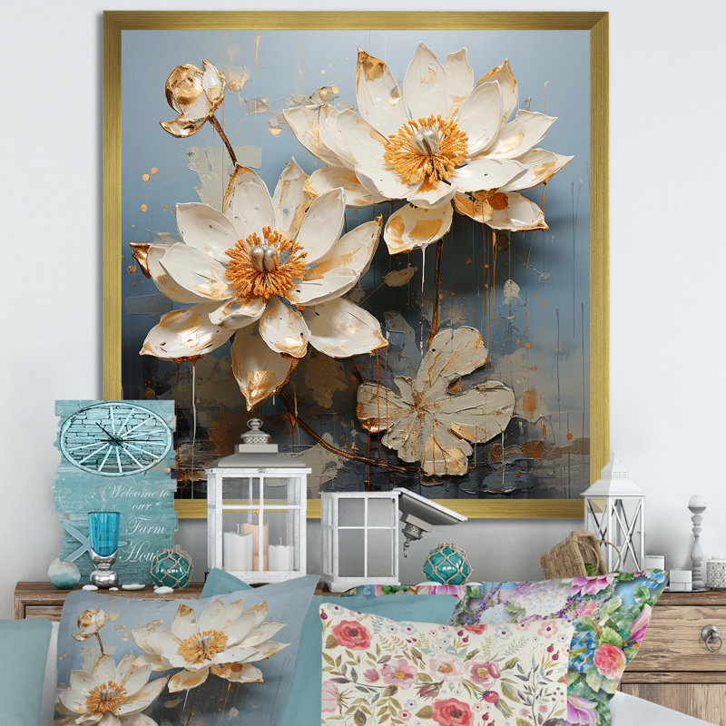 Lotus en harmonie I - impression, Cadre doré simple, H 30 po x l 30 po x P 1 po