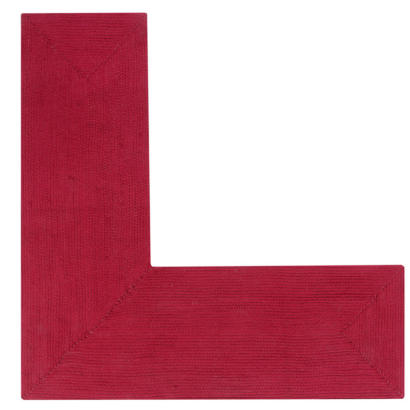 Vienne Solid Color Machine Made Braided Polypropylene Indoor Outdoor Area Rug, L-Shape 2' x 5'8" x 5'8", Burgundy