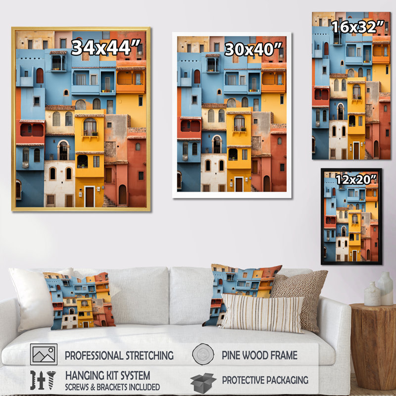 Lazer Colorful Mexico Colorful Casas This I - reproduction, Cadre photo blanc, H 44 po x l 34 po x P 1,5 po