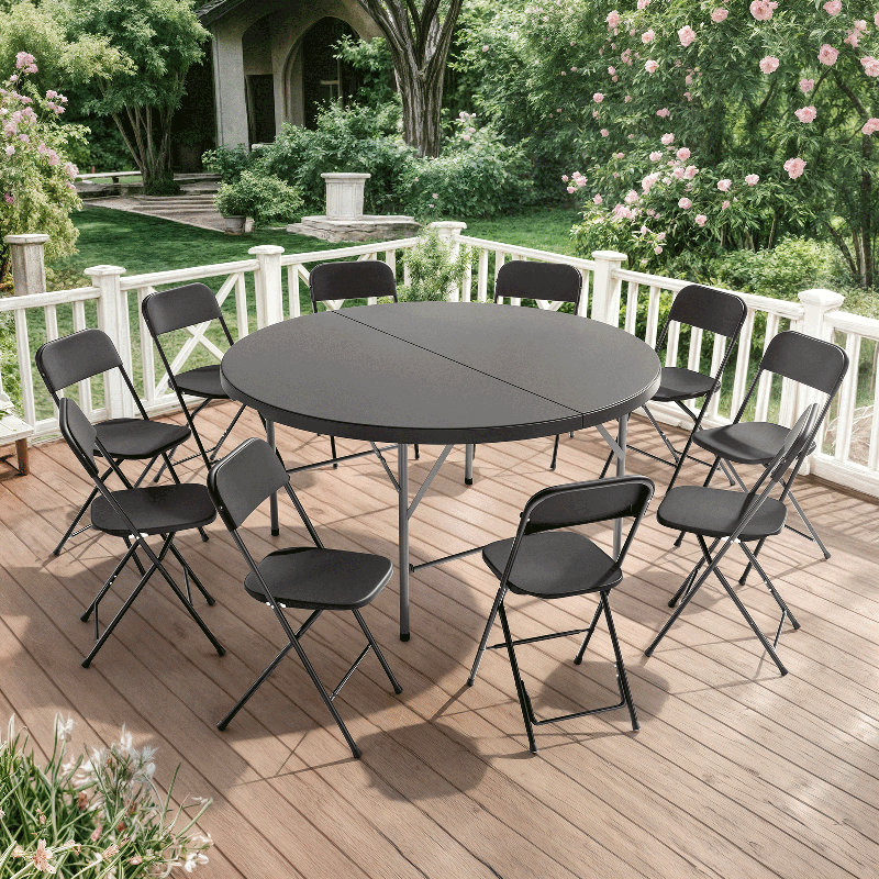 Table 11 pièces pliable en demi-table, Noir/gris, L 60 po