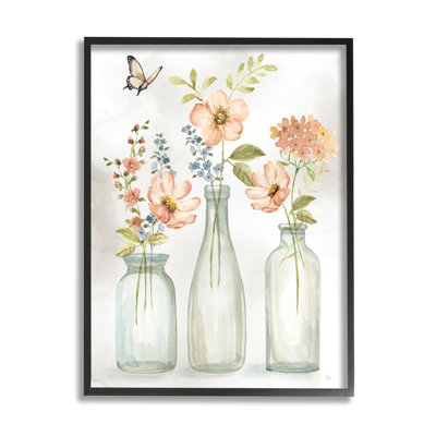 «Pink Blossoms Butterfly Arrangement» par Nan - peinture à cadre flottant sur bois