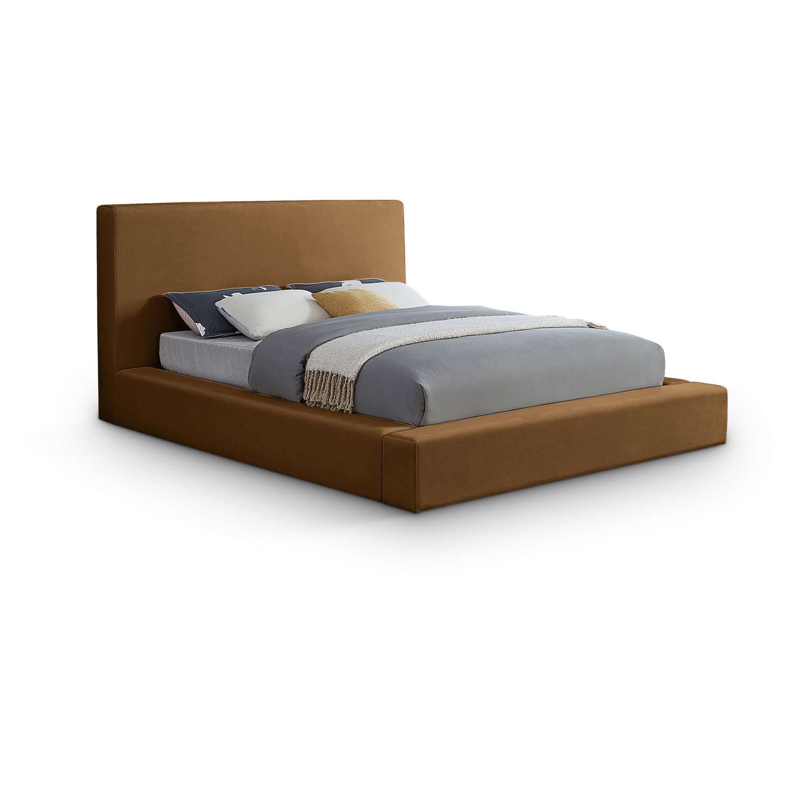 Ishia Velvet Upholstered Bed, King, Saddle Velvet