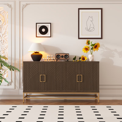 Buffet avec rangement, armoire avec tablettes réglables, poignées et pieds rectangulaires en métal pour la cuisine, le salon et la salle à manger
