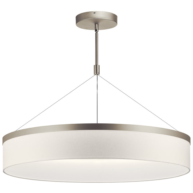 3 - Light Dimmable LED Drum Chandelier, Satin Nickel, 64" H x 32" W x 32" D