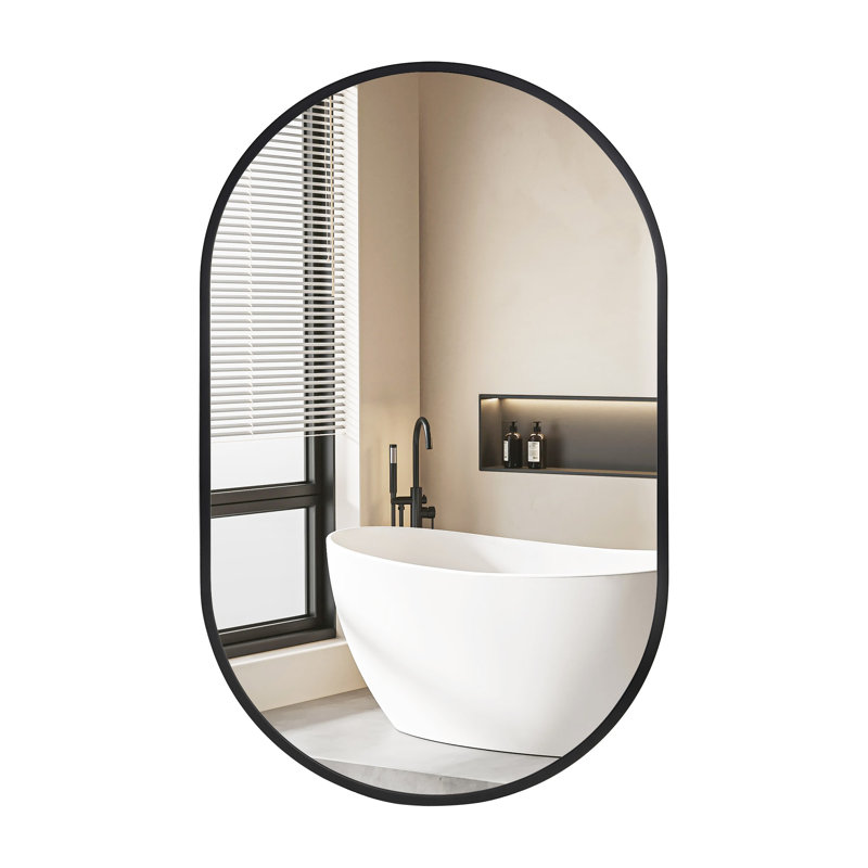 Metal Framed Oval Wall Mirror, 32" x 20"
