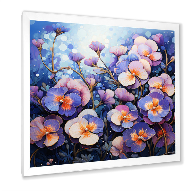 Purple Pansies Field Pointillism Dot II - Floral Canvas Wall Art, H 30 po x l 30 po x P 1 po, Cadre simple blanc