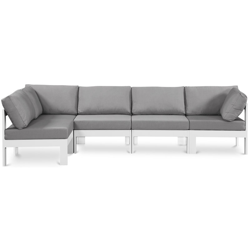 Pacita 120'' Wide Aluminum Patio Sectional with Cushions, White, Gray