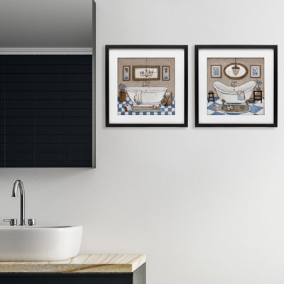 Tiled Bathroom Views 2pc Framed Print Under Glass Set, design by Janet Tava
