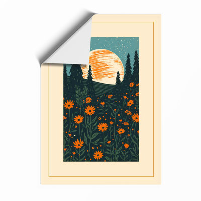 Golden Sun Over Wildflowers Botanical - Framed Print