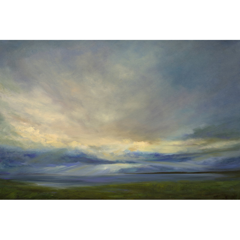 Clouds on the Bay III by Sheila Finch - Painting Print, 81cm H x 122cm W, Black Floater Framed