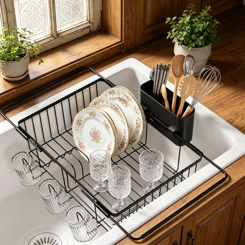 Dish Drying Rack Space Saving Small for Kitchen Counter, Rust Resistant Compact Dish Drainer Organizer