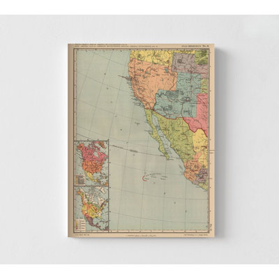 Amérique du Nord, États-Unis, Mexique - rue 1913, impression de Mexico, affiche de carte des États-Unis de l'Ouest, décoration murale de bureau mexicain, décoration de bureau à domicile