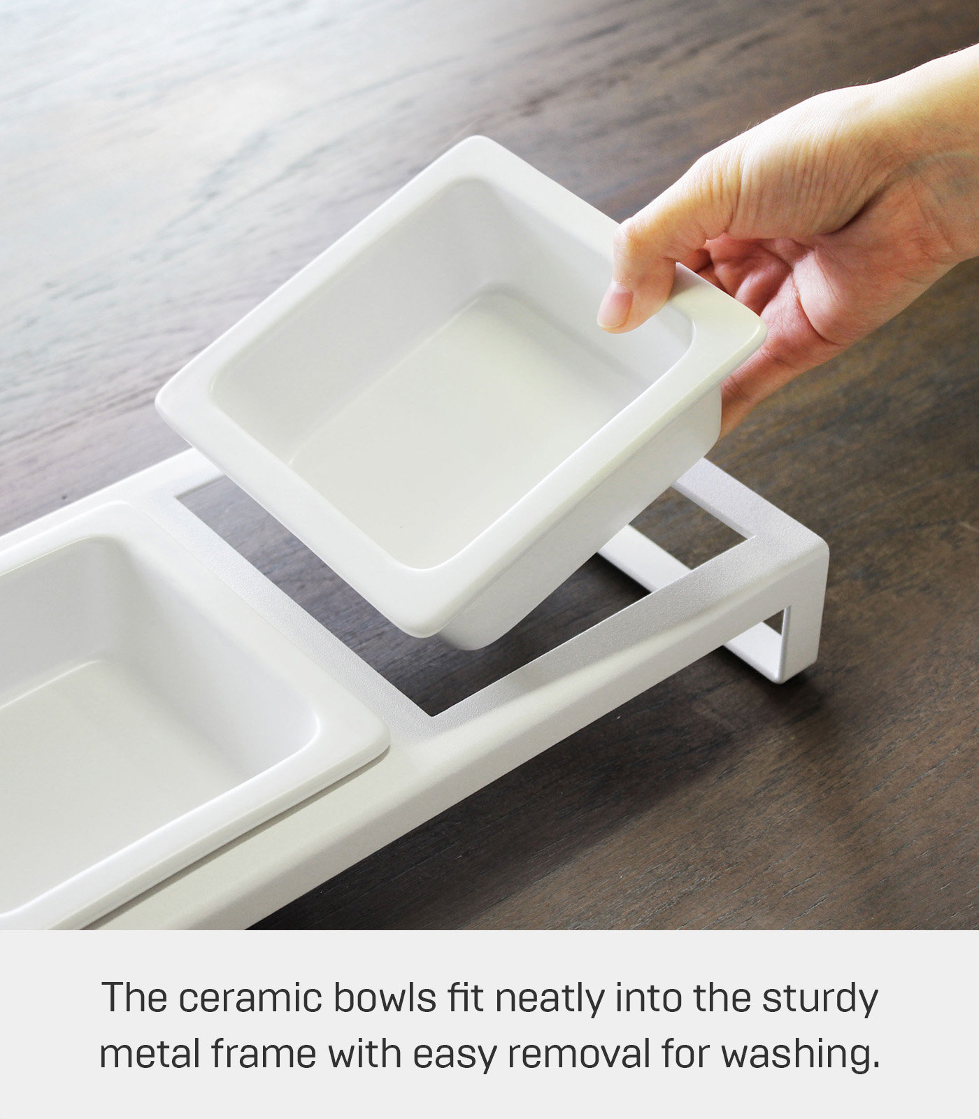 Yamazaki Home Short Steel and Ceramic Pet Feeder, White