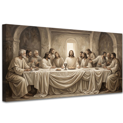 «The Last Supper», art mural neutre moderne pour salle à manger, œuvre d'art de la galerie de peinture biblique chaleureuse, prête à être suspendue, 20 po x 40 po