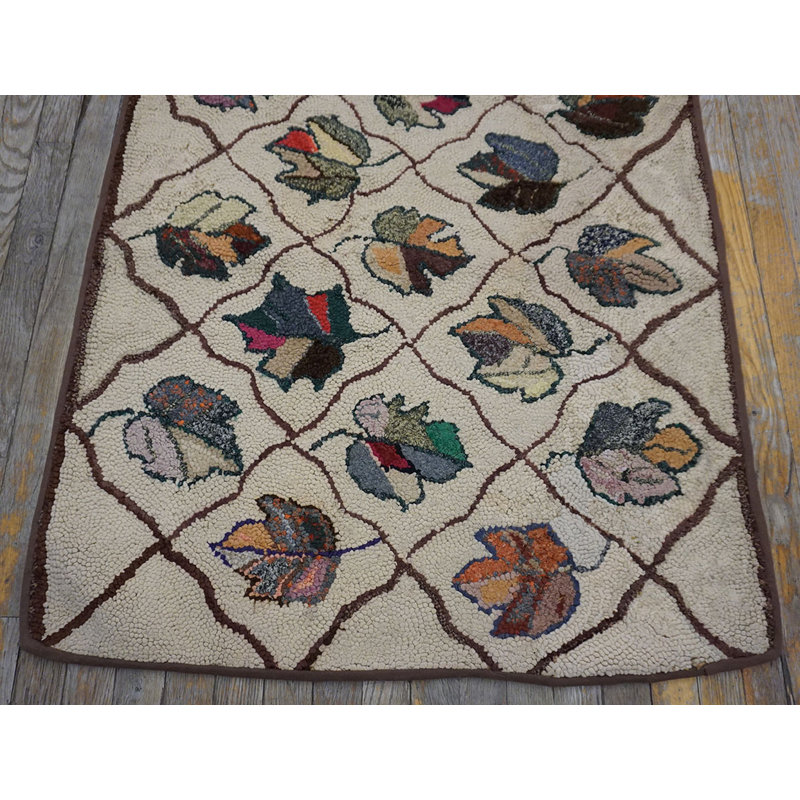 Antique American Hooked Rug America Ivory 1920s