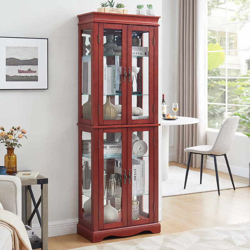 Armoire de rangement en verre, Cerisier, H 70,08 po x l 23,82 po x P 11,81 po