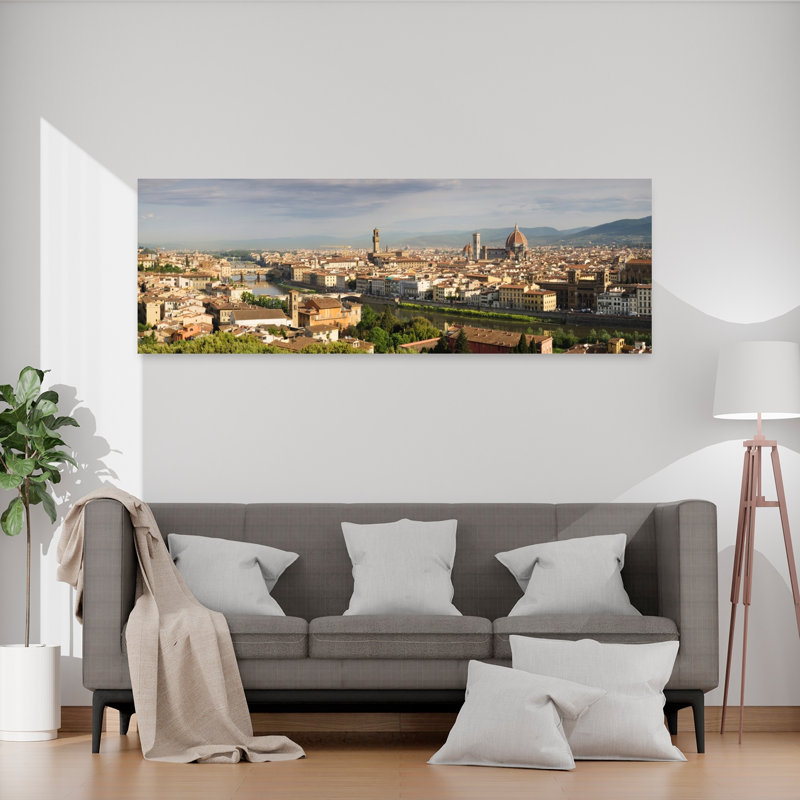 Buildings In A City Ponte Vecchio Arno River Duomo Santa Maria Del Fiore Florence Tuscany Italy by Markus Lange - Wrapped Canvas Panoramic Print