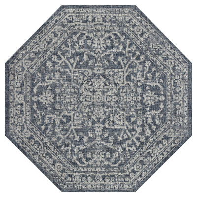 Massimo Bohemian Medallion Textured Weave Teal/Gray Indoor/Outdoor Rug