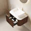 Meuble-lavabo de salle de bain 30 po avec lavabo, meuble de rangement mural à bordures courbées et flottantes avec tiroir, lavabo rectangulaire en céramique blanche, sans robinet, pré-assemblé, couleur noyer-168213933